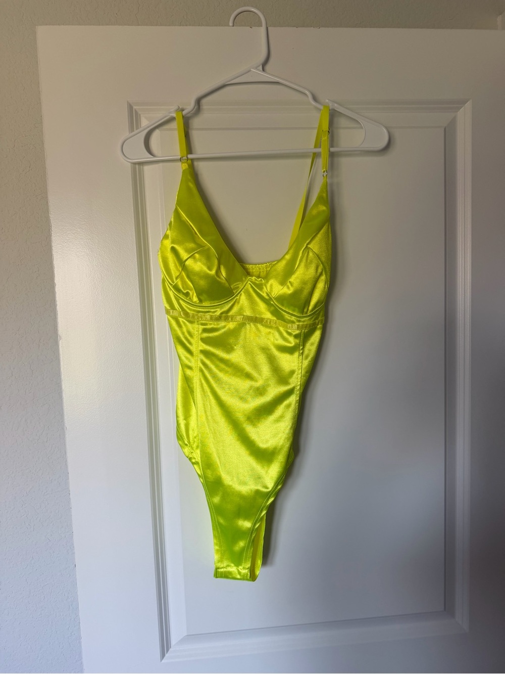 Satin Scoop-Neck Bandeau Bodysuit - Neon Lime